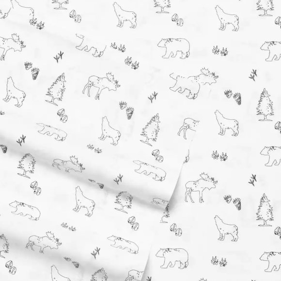 Eddie Bauer Animal Tracks 3-Piece Gray Graphic 200-Thread  EDDIE BAUER Animal Tracks Gray Cotton Twin Size Sheet Set - 3-Piece Set